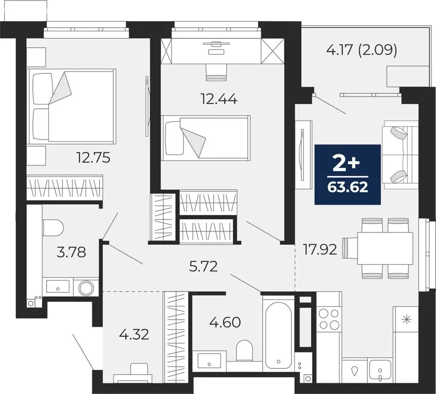 2-комнатная квартира: Тюмень, Арктическая улица, 14 (65.7 м) - Фото 1