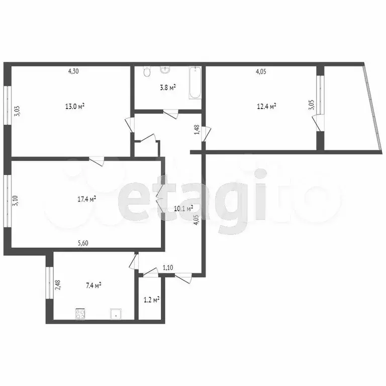 3-к. квартира, 65,8 м, 3/9 эт. - Фото 0