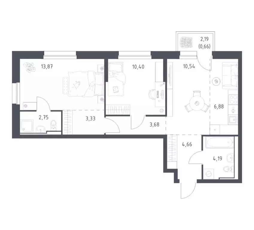 2-комнатная квартира: Владивосток, Ленинский район (60.96 м) - Фото 1