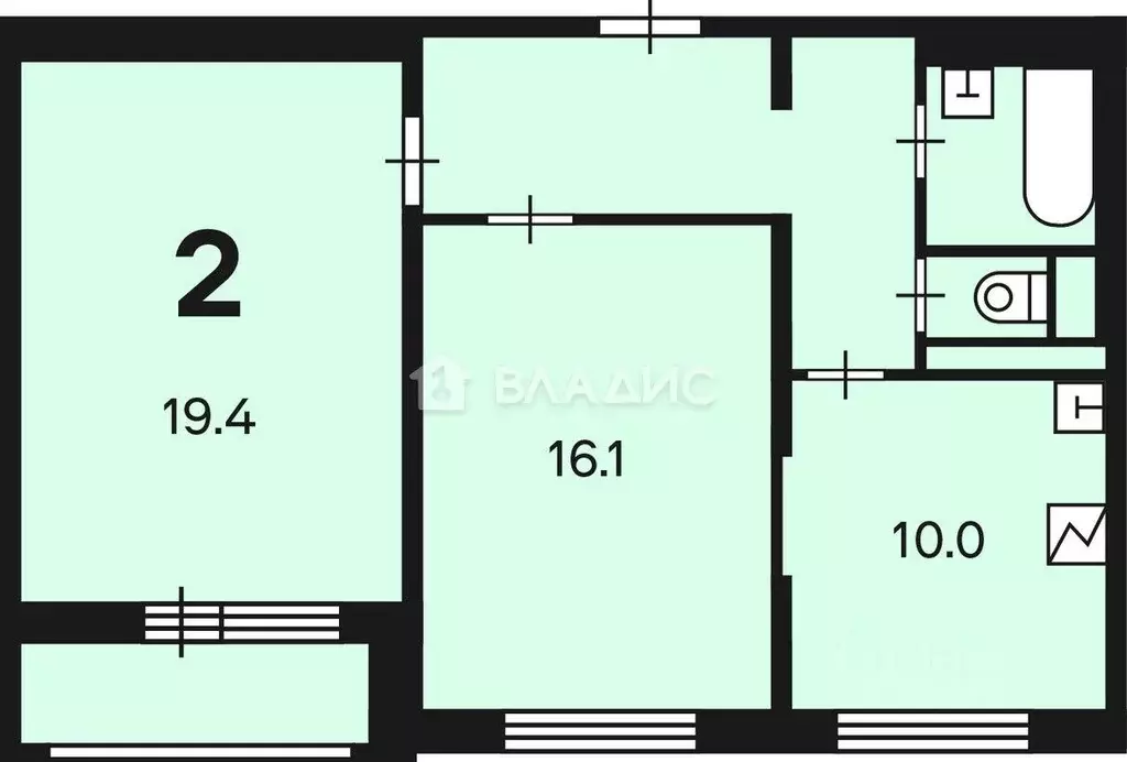 Квартира, 2 комнаты, 59.2 м - Фото 1