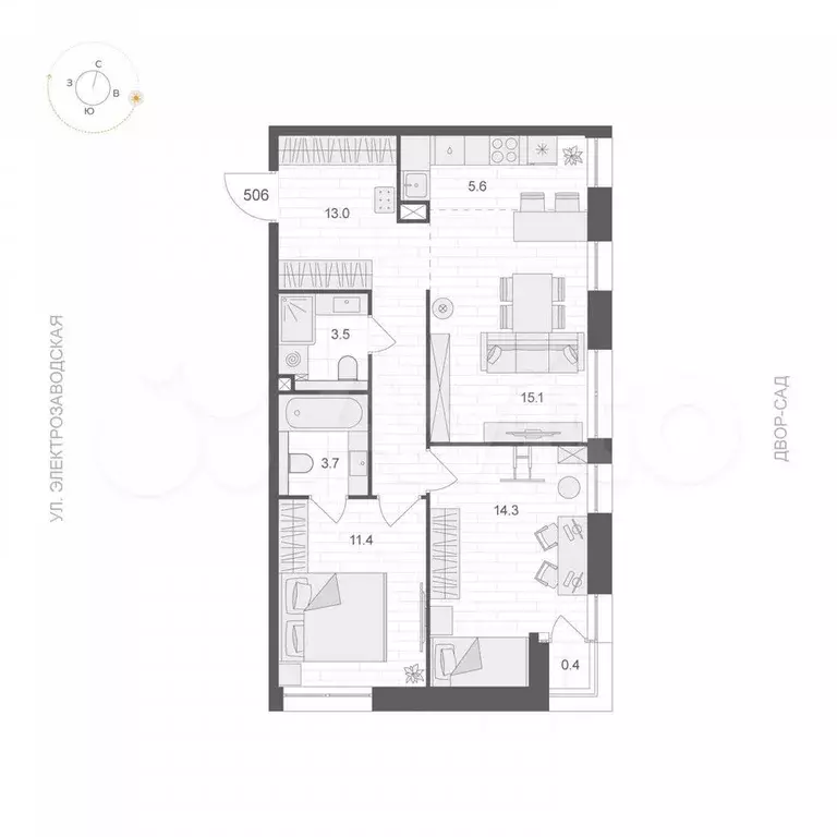2-к. квартира, 66,8 м, 5/12 эт. - Фото 0