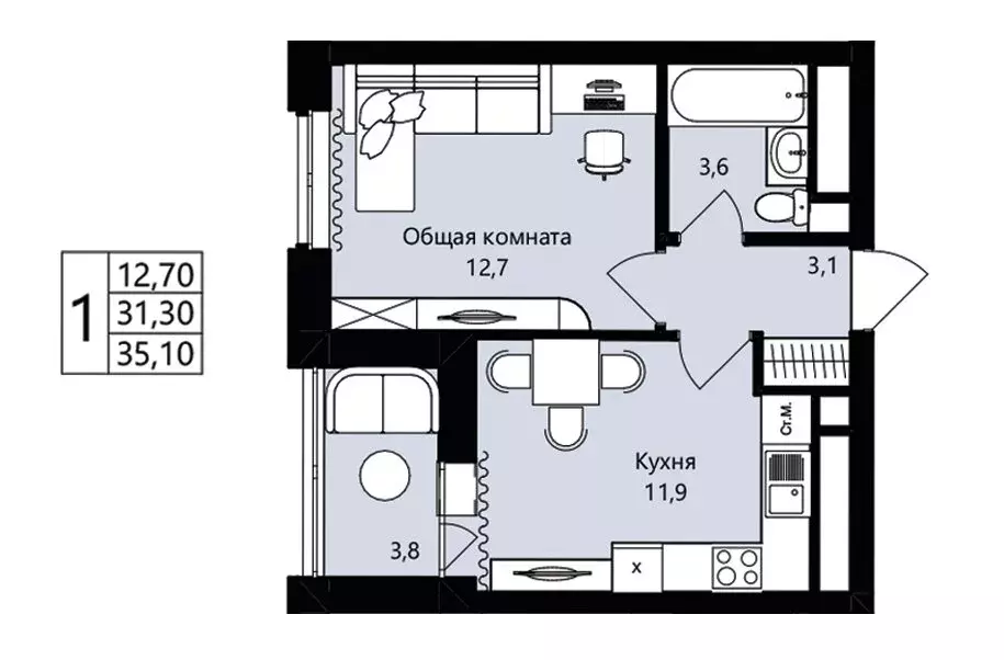 1-комнатная квартира: Саранск, жилой район Юбилейный, 3-й микрорайон, ... - Фото 1