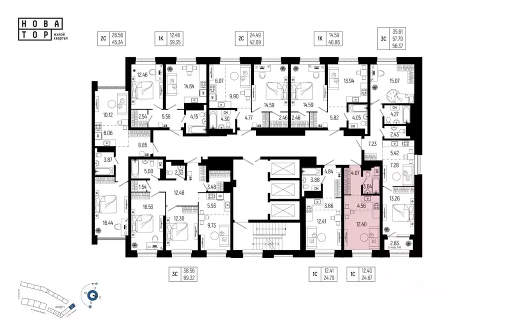 1-к кв. Башкортостан, Уфа Глумилино-1 мкр, Новатор жилой комплекс ... - Фото 2