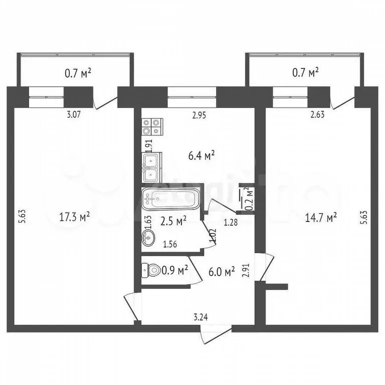 2-к. квартира, 48 м, 2/2 эт. - Фото 0