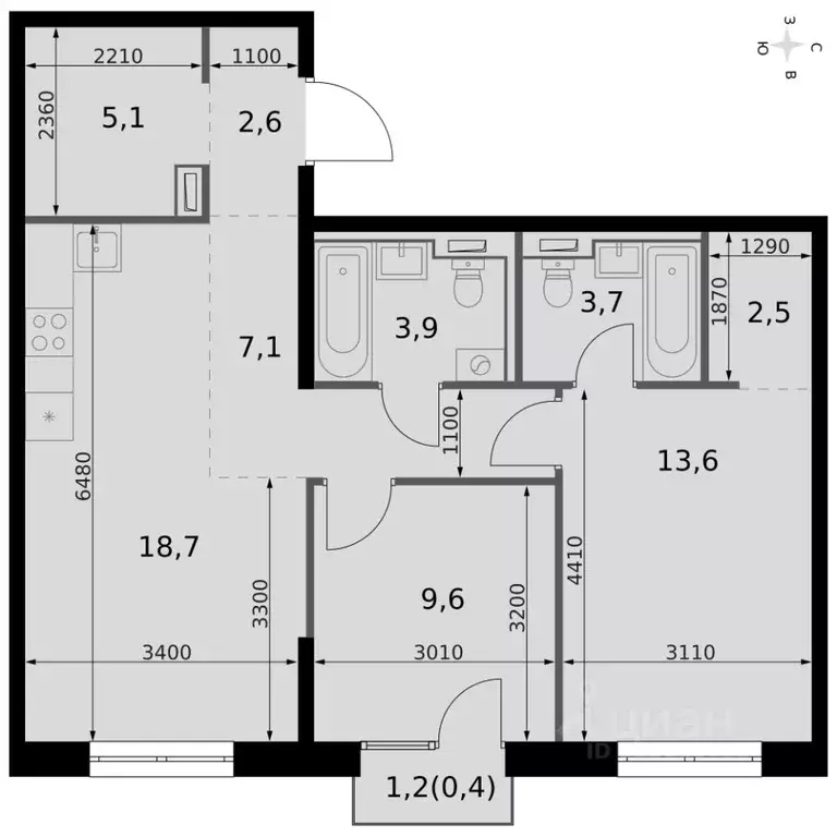 3-к кв. Татарстан, Казань Даурская ул., 2А (67.2 м) - Фото 1