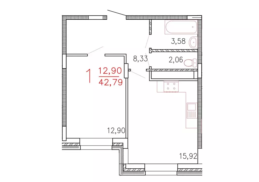 1-комнатная квартира: Тверь, Планерная улица, 8 (42.8 м) - Фото 1