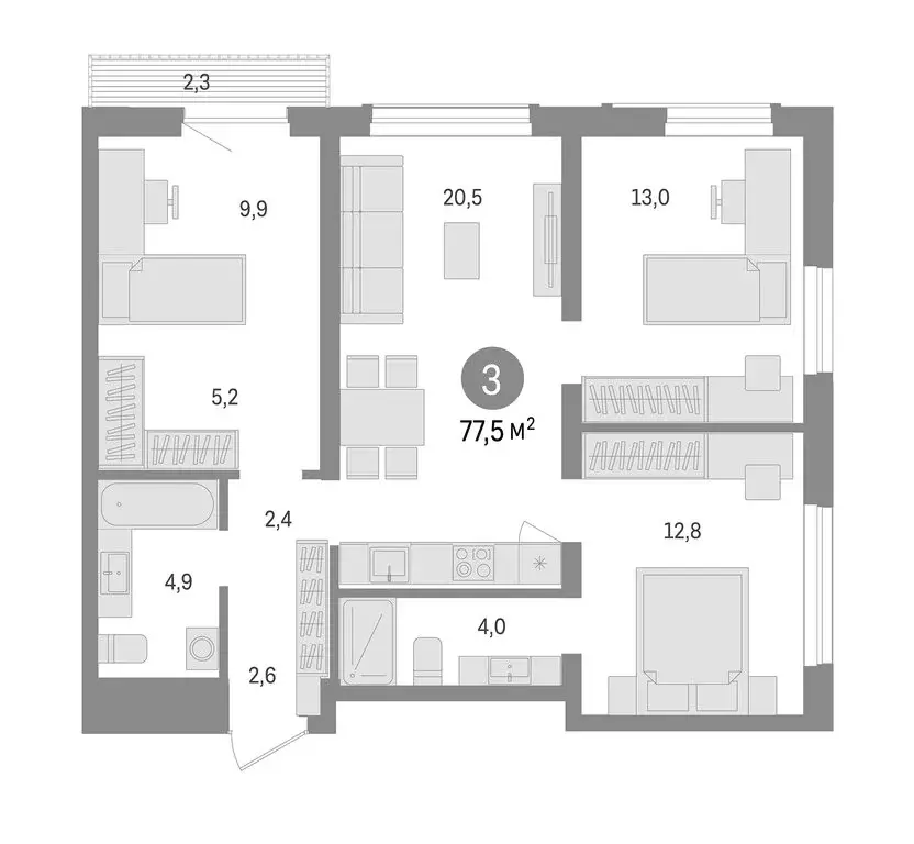 3-комнатная квартира: Новосибирск, улица Аэропорт, 88 (78 м) - Фото 0