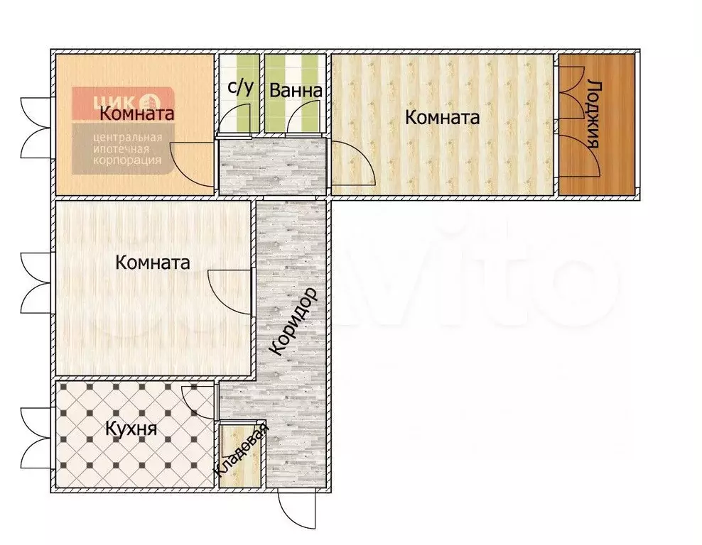 3-к. квартира, 66м, 6/9эт. - Фото 0