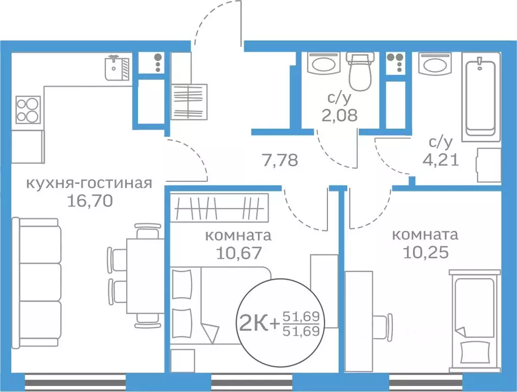 2-к кв. Тюменская область, Тюмень ул. Краснооктябрьская, 16 (51.69 м) - Фото 0