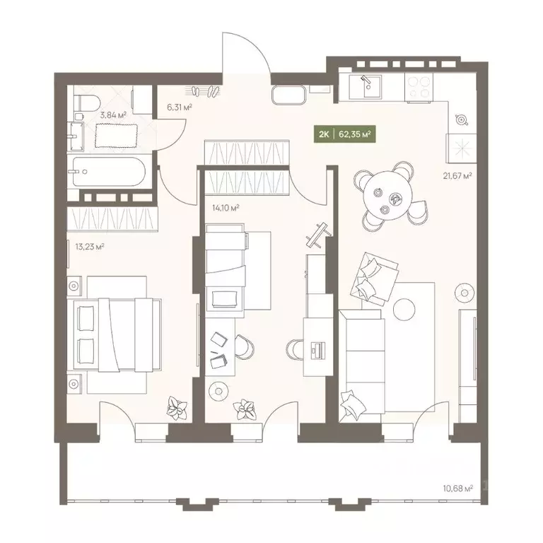 2-к кв. Кемеровская область, Кемерово Московский просп., 23А (62.35 м) - Фото 1