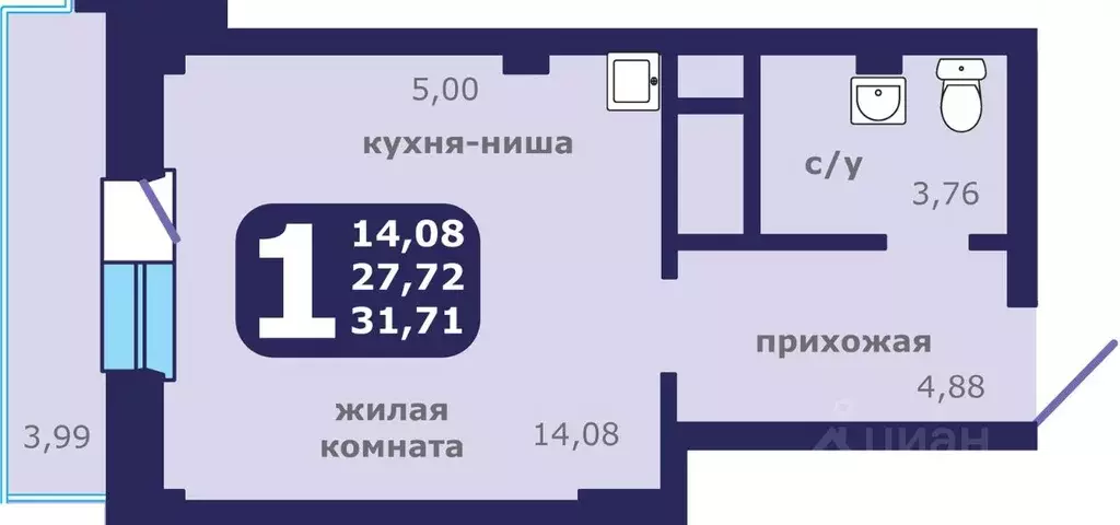 1-к кв. Красноярский край, Красноярск ул. Шевченко, 1 (31.71 м) - Фото 1