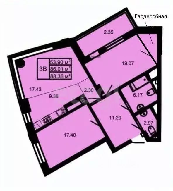 3-к кв. Татарстан, Казань ул. Оренбургский Тракт, 8Д (84.9 м) - Фото 2