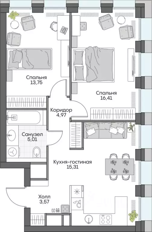 2-к кв. Москва Автозаводская ул., 24К1 (59.11 м) - Фото 0