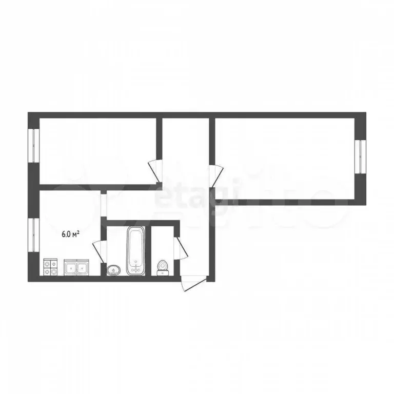 2-к. квартира, 41,6 м, 5/5 эт. - Фото 0