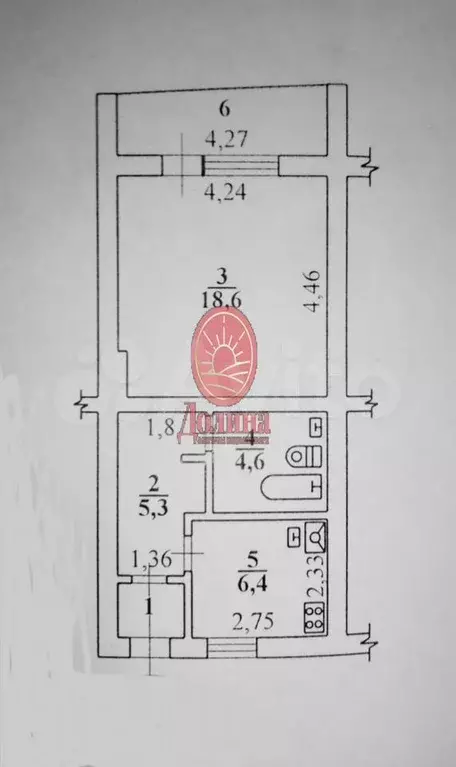 1-к. квартира, 39,4 м, 4/5 эт. - Фото 0