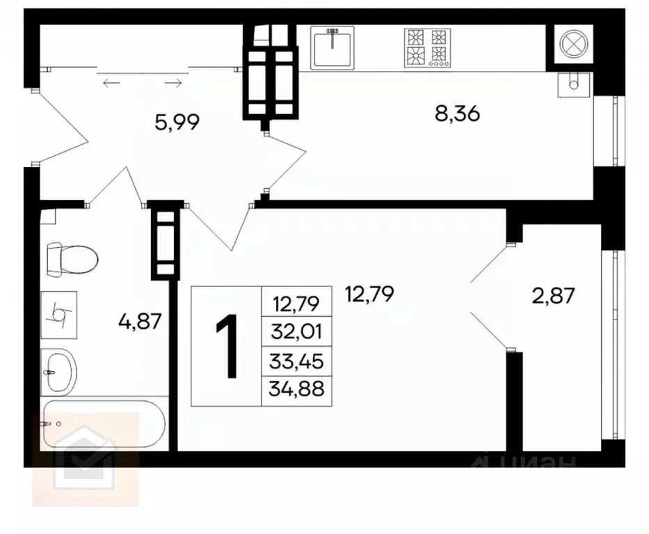 1-к кв. Крым, Евпатория просп. Победы, 1 (34.88 м) - Фото 1