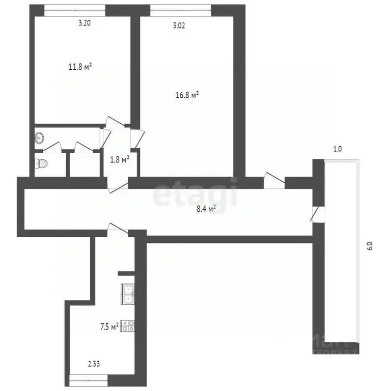 2-к кв. Крым, Симферополь ул. Севастопольская (47.8 м) - Фото 1