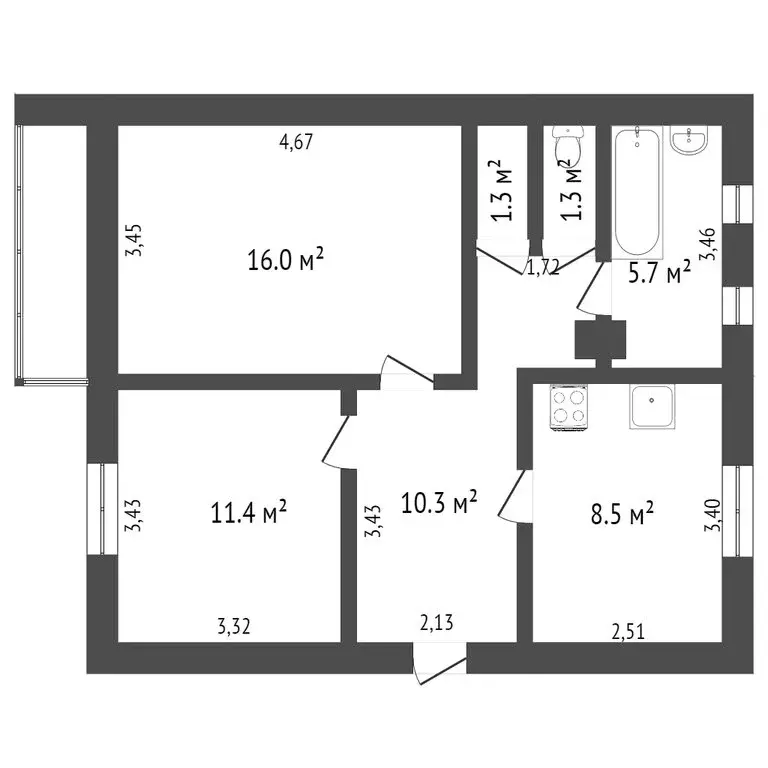 2-комнатная квартира: Ишим, улица Челюскинцев, 6 (54.5 м) - Фото 0