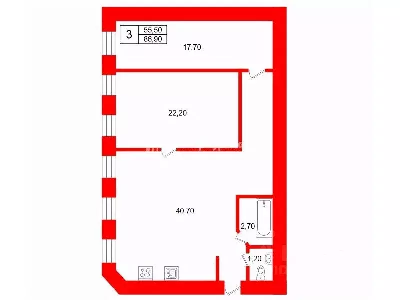 3-к кв. Санкт-Петербург Лахтинская ул., 8А (86.9 м) - Фото 2