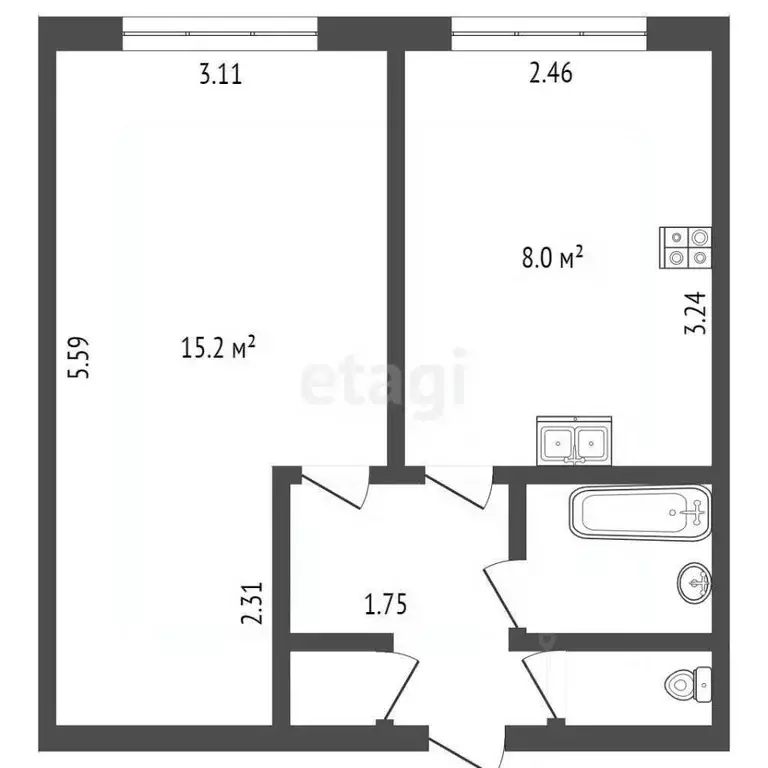 1-к кв. Санкт-Петербург просп. Большевиков, 19 (30.4 м) - Фото 1