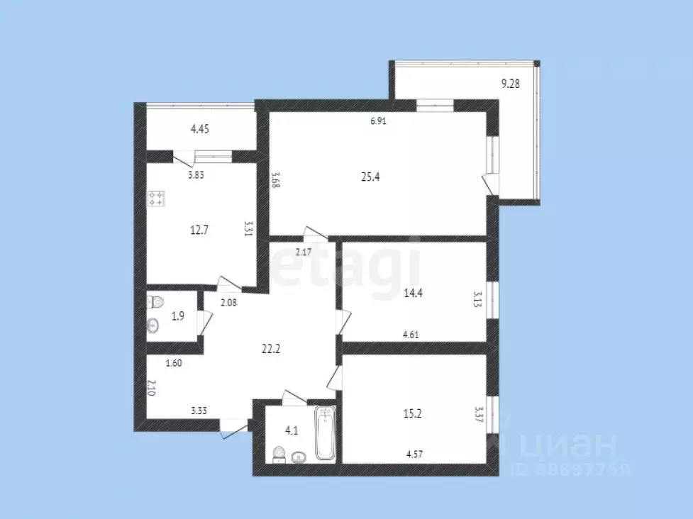 3-к кв. Карачаево-Черкесия, Черкесск Партизанская ул., 91 (108.9 м) - Фото 1