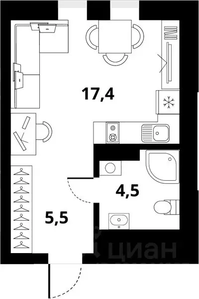 Студия Новосибирская область, Новосибирск Тайгинская ул., с3 (26.9 м) - Фото 0