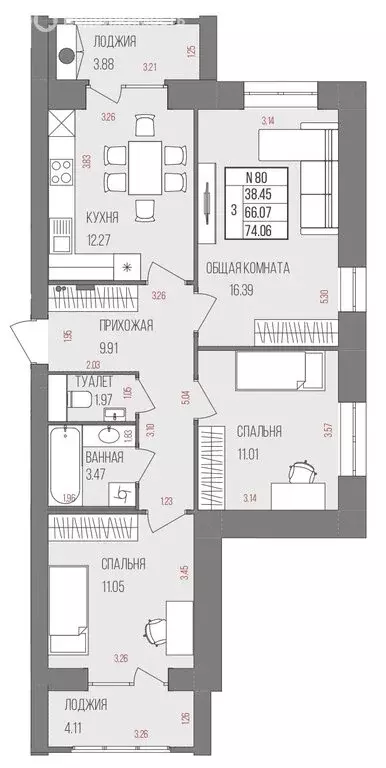 3-комнатная квартира: Йошкар-Ола, микрорайон Западный (74.06 м) - Фото 1