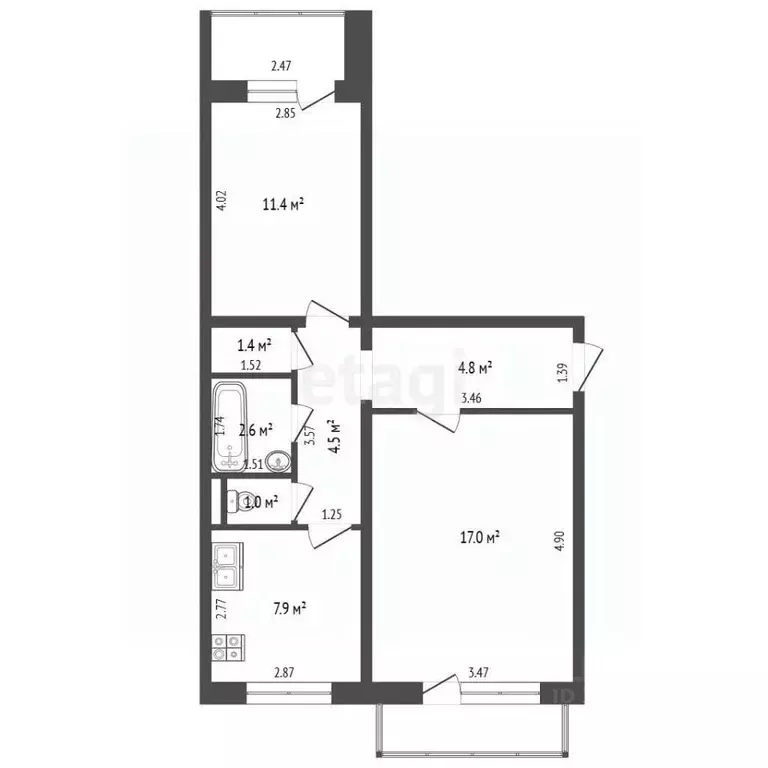 2-к кв. Калининградская область, Калининград Алданская ул., 28 (50.6 ... - Фото 2