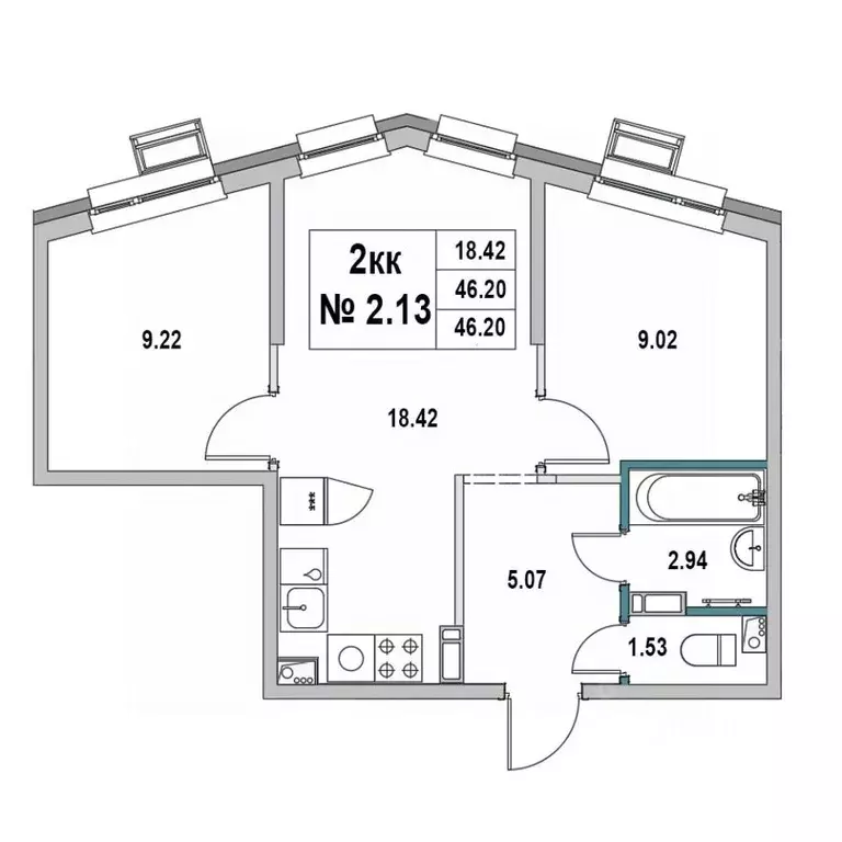 2-к кв. Ленинградская область, Выборг ул. 2-я Южная, 4 (46.2 м) - Фото 1