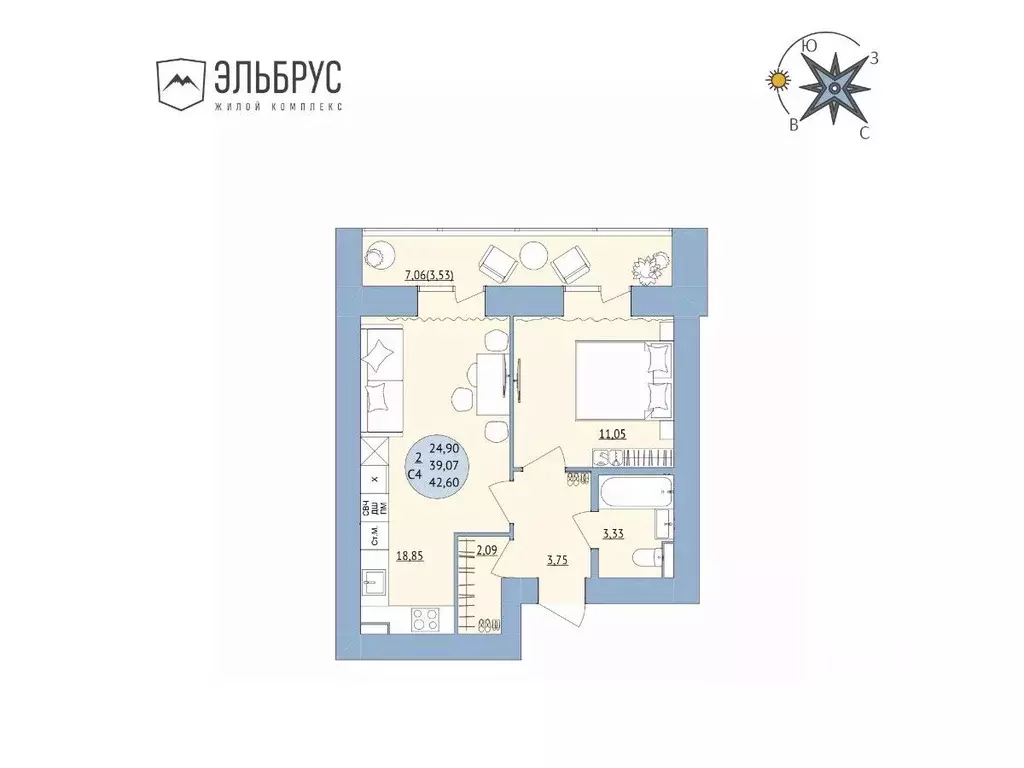 2-к кв. Башкортостан, Уфа Кавказская ул., 24 (42.6 м) - Фото 0