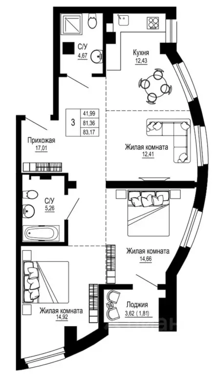 3-к кв. Ростовская область, Ростов-на-Дону Привокзальная ул., 3/1 ... - Фото 0
