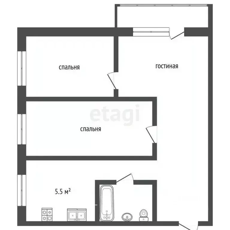 3-к кв. Кемеровская область, Ленинск-Кузнецкий ул. Пушкина, 10 (62.2 ... - Фото 1