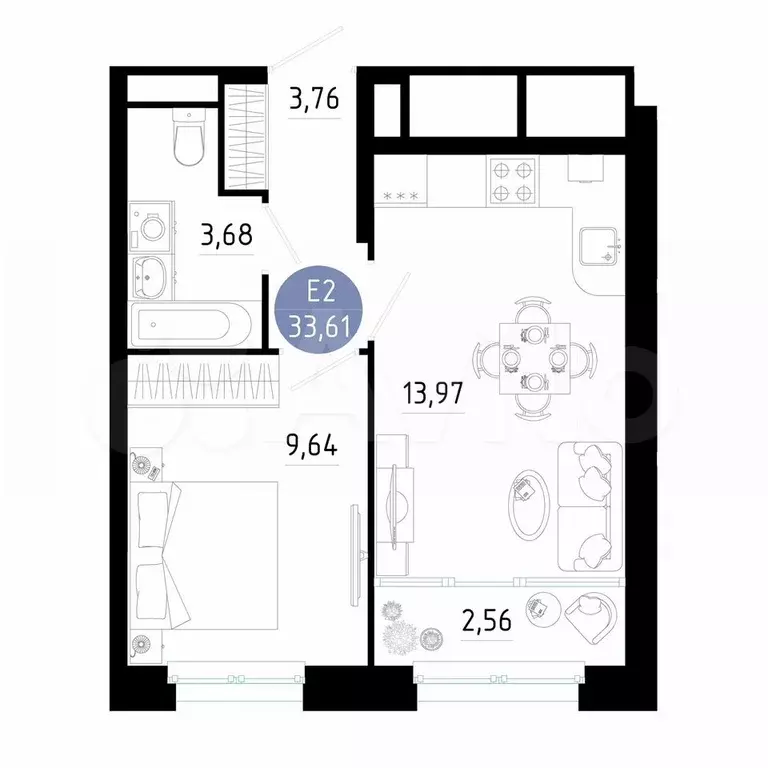 1-к. квартира, 33,6 м, 11/20 эт. - Фото 1