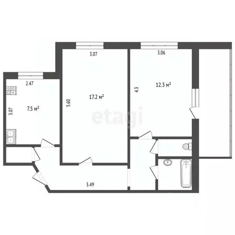 2-к кв. Тюменская область, Тюмень Солнечный проезд, 6 (47.0 м) - Фото 2
