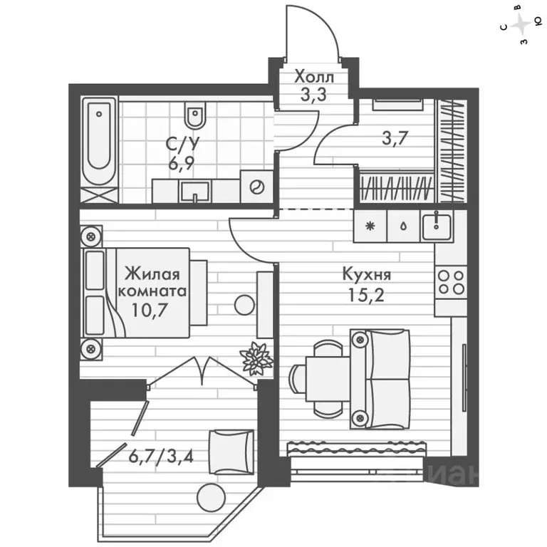 1-к кв. Нижегородская область, Нижний Новгород Черниговская ул. (43.2 ... - Фото 2