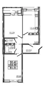 Продаётся 2-к квартира, 64.4 м - Фото 0