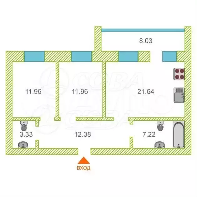 2-к. квартира, 68,7 м, 7/9 эт. - Фото 0