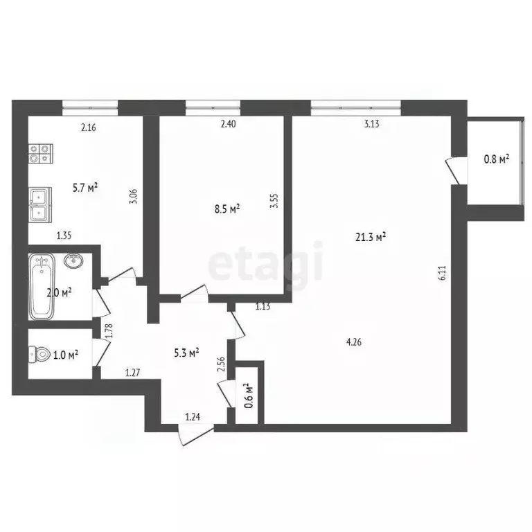 2-к кв. Башкортостан, Стерлитамак просп. Октября, 59 (44.4 м) - Фото 2