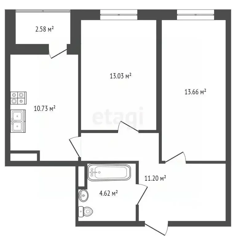 2-к кв. Ростовская область, Ростов-на-Дону Тибетская ул., 1Вс3 (55.8 ... - Фото 1