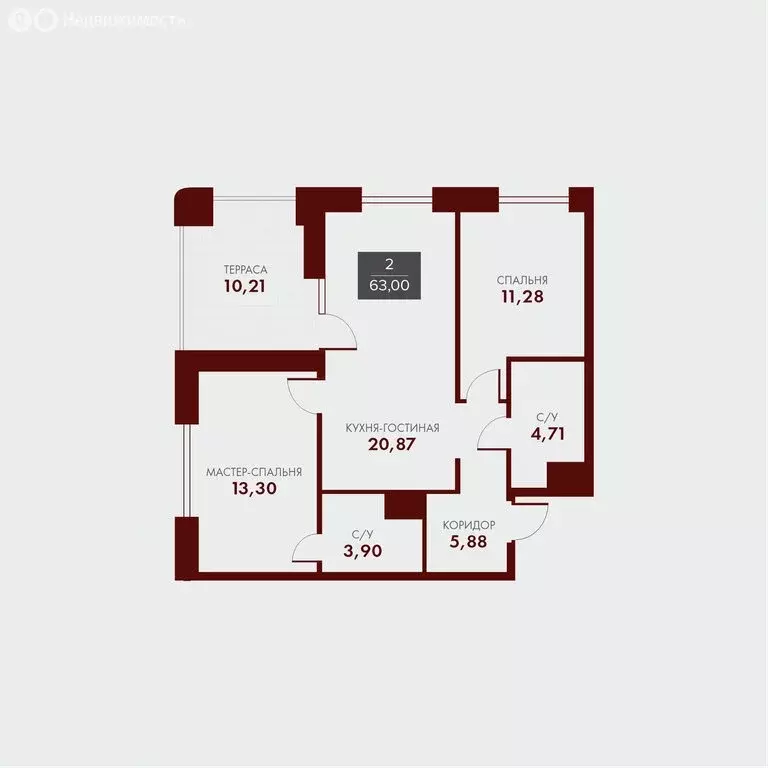 2-комнатная квартира: Оренбург, ЖК Гагарин Парк (63 м) - Фото 0