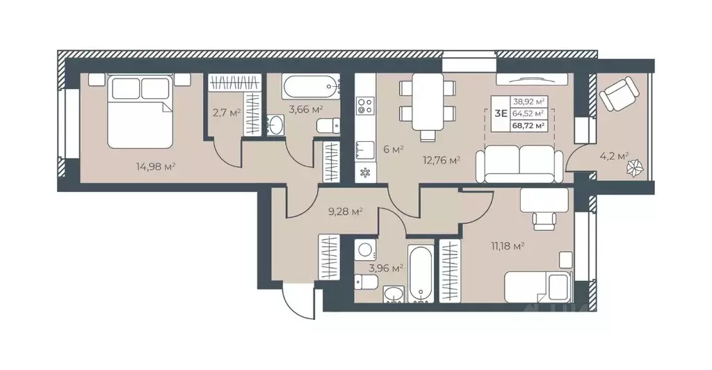 3-к кв. Нижегородская область, Выкса инженера Шухова кв-л,  (68.72 м) - Фото 1