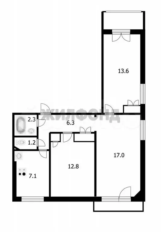 3-к. квартира, 60,3 м, 9/9 эт. - Фото 0