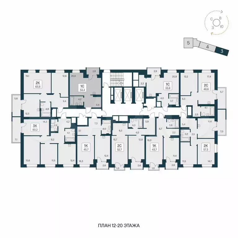 Квартира-студия, 34,4 м, 18/21 эт. - Фото 1