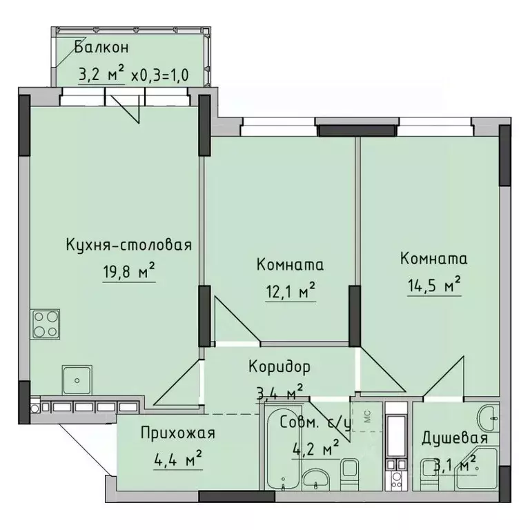 2-к кв. Удмуртия, Ижевск ул. Холмогорова, 89 (61.96 м) - Фото 0