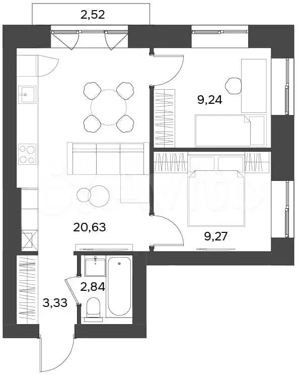 2-к. квартира, 46,1 м, 7/9 эт. - Фото 1