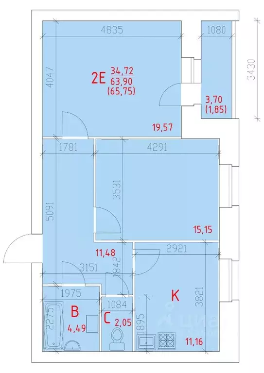 2-к кв. Вологодская область, Череповец 109-й мкр,  (65.75 м) - Фото 0