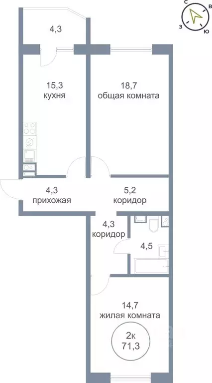 2-к кв. Ханты-Мансийский АО, Нефтеюганск 6-й мкр, 11 (71.3 м) - Фото 0