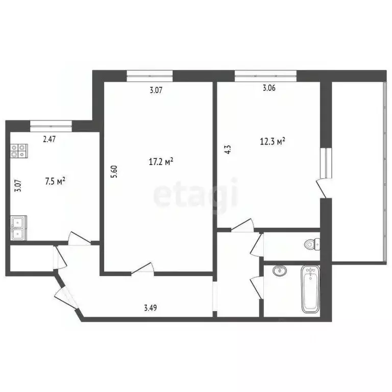 2-к кв. Тюменская область, Тюмень Солнечный проезд, 6 (47.0 м) - Фото 1