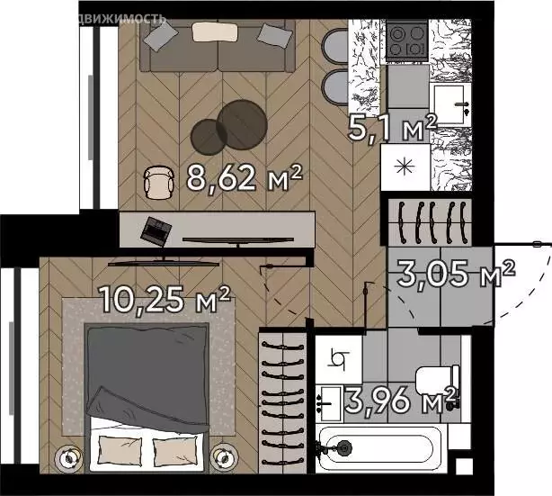 2-комнатная квартира: Москва, улица Берзарина, 37 (30.98 м) - Фото 0