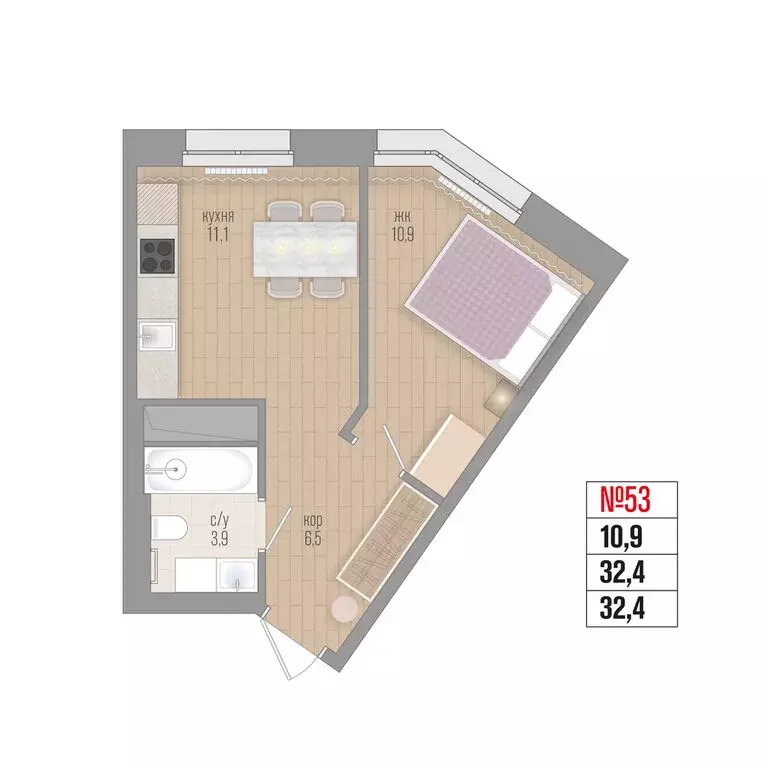 1-комнатная квартира: Маркова, квартал Стрижи, 16 (33.8 м) - Фото 2